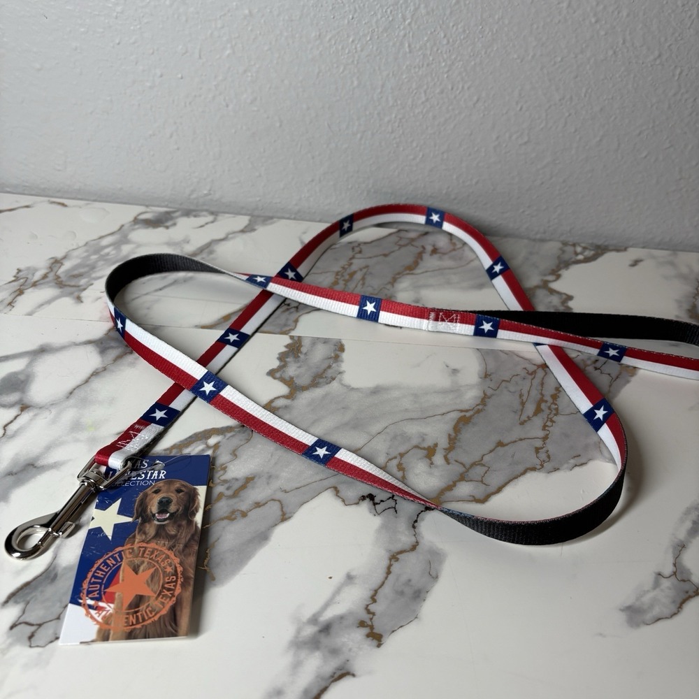 Texas Lone Star Collection 5 Ft Dog Leash Texas Flag Red White Blue NWT Encore